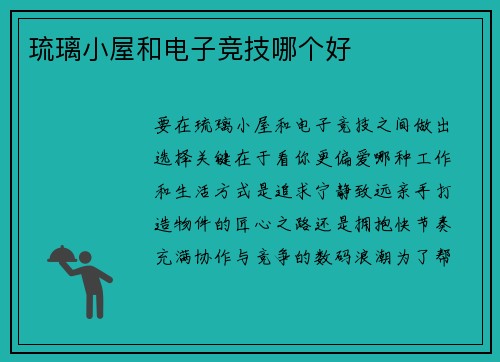 琉璃小屋和电子竞技哪个好
